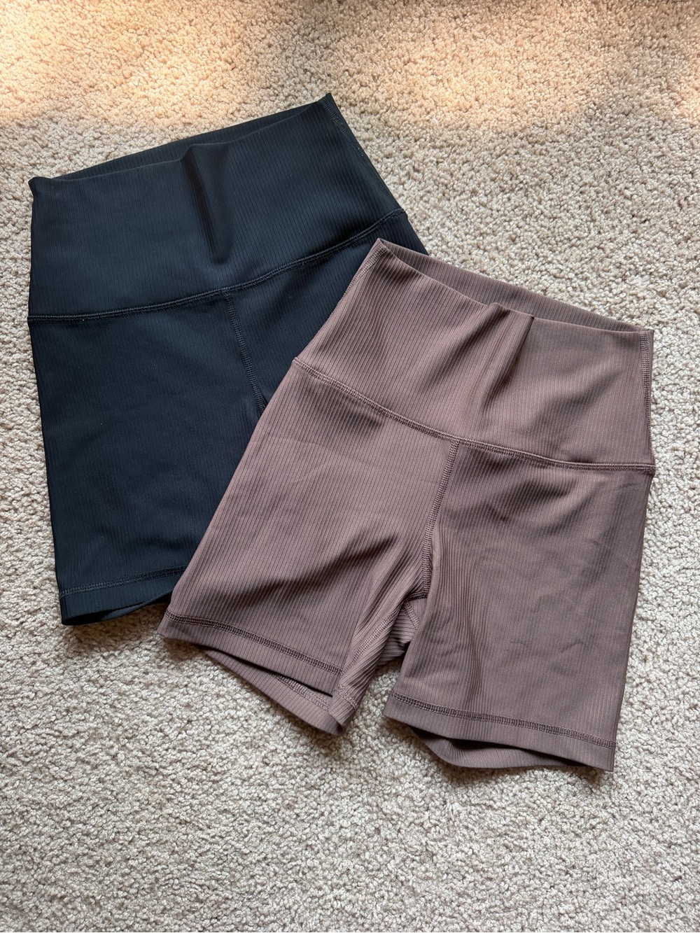 90 Degree By Reflex Ribbed High-Waist Bike Shorts in Black and Brown